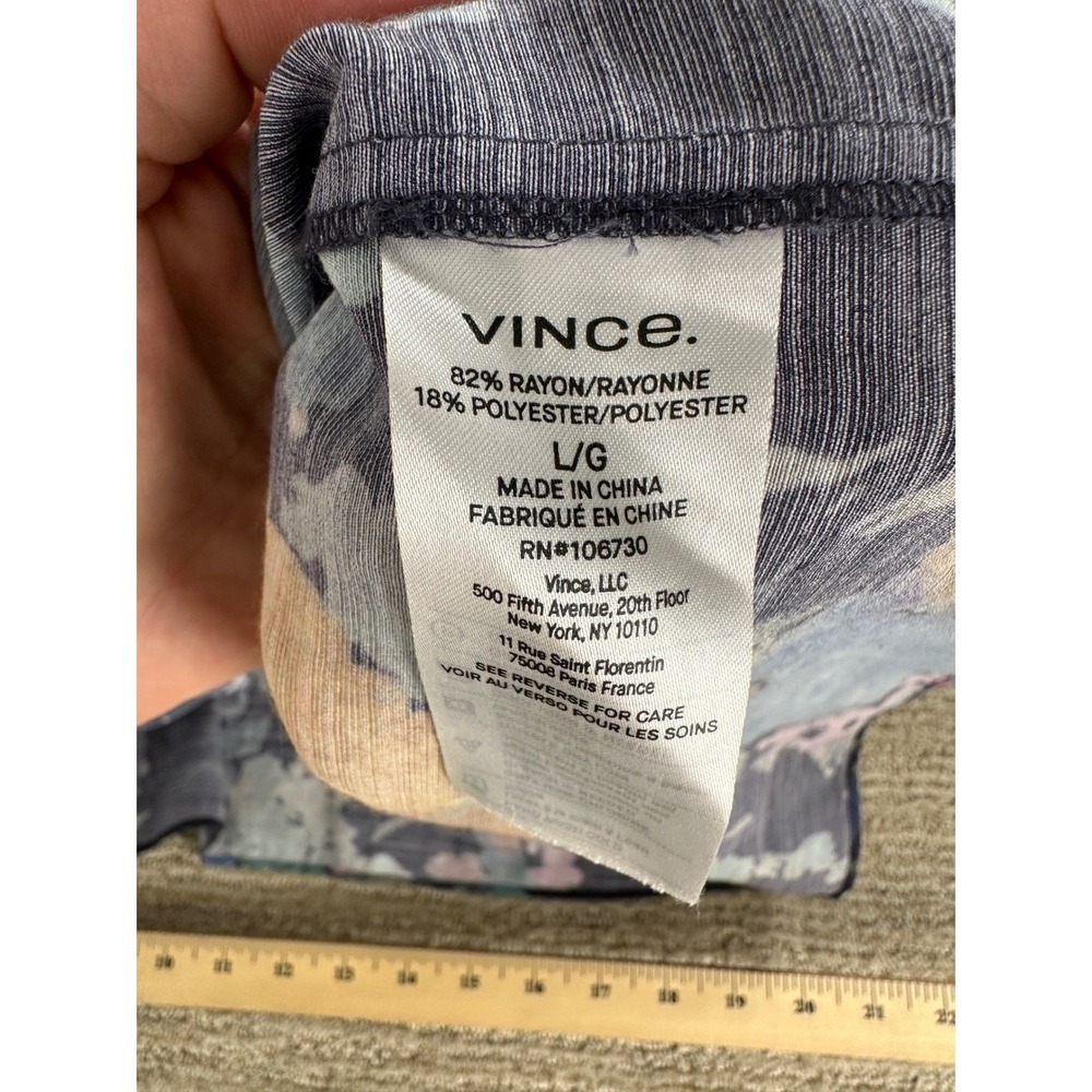 Vince Floral Smocked Waist Midi Skirt Navy Blue Orange Rayon Blend Large - Picture 7 of 9